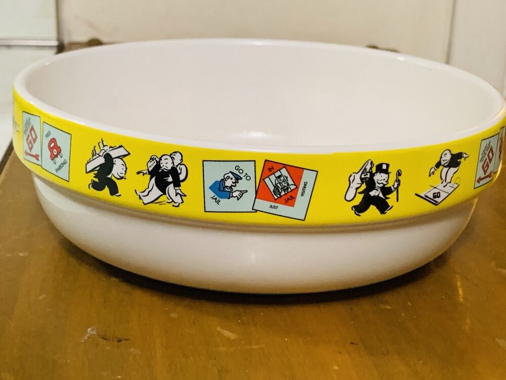 1999 Hasbro Department 56 Mr. Monopoly Yellow Game Trim Snack Bowl 7.5" Vintage